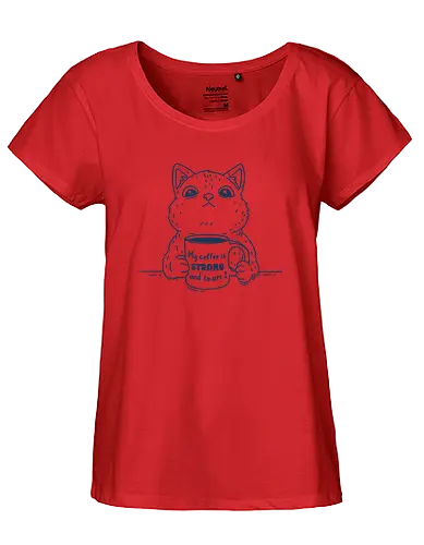 Strong Coffee - coffee, strong coffee, black coffee, coffee lover, coffee drink, cat, cats, minimalist, coffee time, caffeine - Fairtrade Girl Shirt