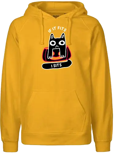 If it Fits I Sits - Black cat, halloween, pumpkin, jack o lantern, halloween 2024, autumn, fall, witches cat, minimal, simple cat, cat sat, cat in pumpkin, cute cat, kitty, kitten, pumpkin carving, spooky - Fairtrade Hoodie