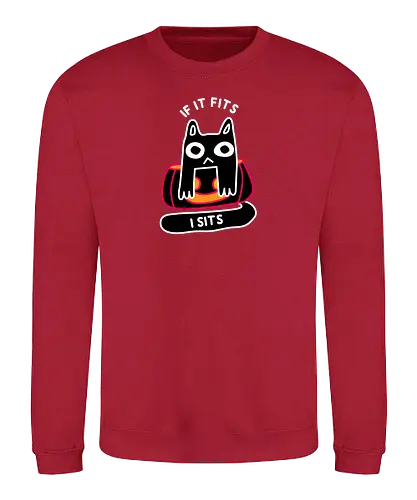 If it Fits I Sits - Black cat, halloween, pumpkin, jack o lantern, halloween 2024, autumn, fall, witches cat, minimal, simple cat, cat sat, cat in pumpkin, cute cat, kitty, kitten, pumpkin carving, spooky - Sweatshirt