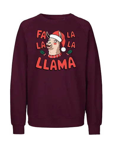 Fa la la la llama - christmas, llama, santa hat, festive, holiday, text, holly, cheerful, graphics - Fairtrade Sweatshirt
