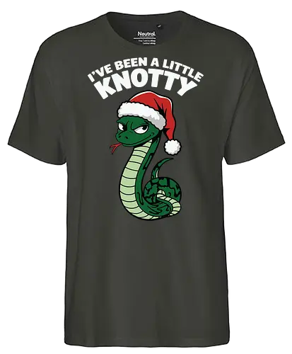 I've been a little knotty - snake, santa hat, christmas, mischievous, humor, holiday, festive, green, red - Fairtrade T-Shirt