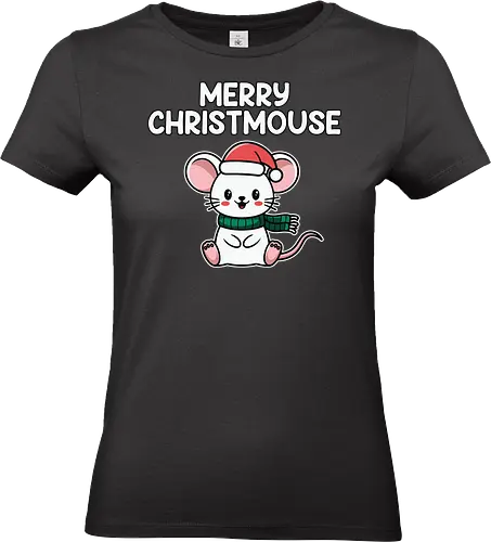 Merry Christmouse - christmas, mouse, santa hat, green scarf, festive, holiday, cute, greeting, seasonal - Standard T-Shirt (Frauen)