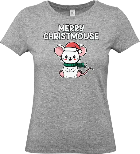 Merry Christmouse - christmas, mouse, santa hat, green scarf, festive, holiday, cute, greeting, seasonal - Standard T-Shirt (Frauen)