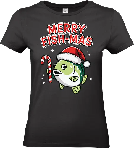 Merry Fish-mas - christmas, fish, santa hat, candy cane, holiday, festive, greeting, funny, humorous, celebration - Standard T-Shirt (Frauen)