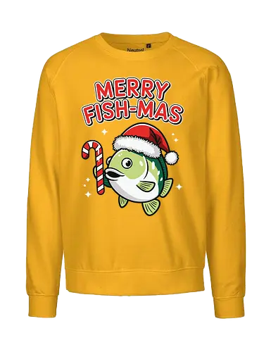 Merry Fish-mas - christmas, fish, santa hat, candy cane, holiday, festive, greeting, funny, humorous, celebration - Fairtrade Sweatshirt