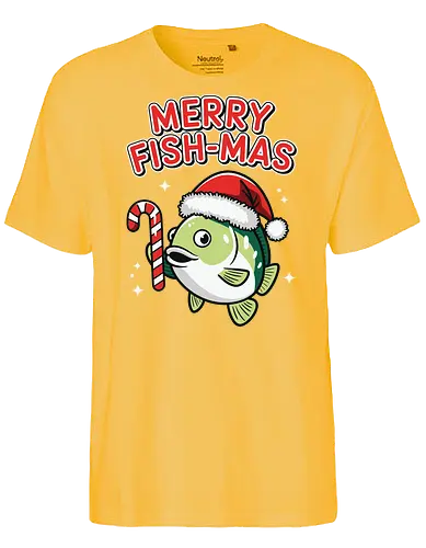 Merry Fish-mas - christmas, fish, santa hat, candy cane, holiday, festive, greeting, funny, humorous, celebration - Fairtrade T-Shirt