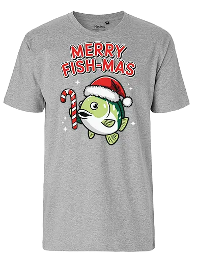 Merry Fish-mas - christmas, fish, santa hat, candy cane, holiday, festive, greeting, funny, humorous, celebration - Fairtrade T-Shirt