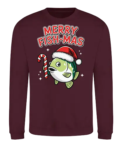 Merry Fish-mas - christmas, fish, santa hat, candy cane, holiday, festive, greeting, funny, humorous, celebration - Sweatshirt