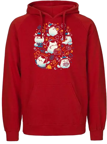 Whiskers and Witchcraft - white cat, cute kawaii, witch, witchcraft, magic, sorcerery, spooky halloween, skull, books, potion bottle, kitten, kitty - Fairtrade Hoodie