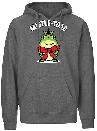Mistle-Toad - toad, mistletoe, holiday, festive, humor, cartoon, red bow, cheerful, green, cute - Fairtrade Hoodie