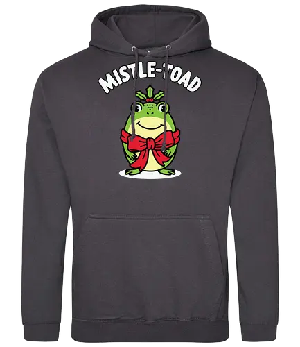 Mistle-Toad - toad, mistletoe, holiday, festive, humor, cartoon, red bow, cheerful, green, cute - Standard Hoodie
