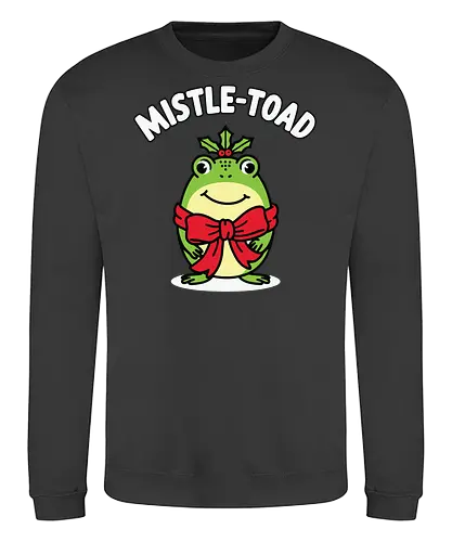 Mistle-Toad - toad, mistletoe, holiday, festive, humor, cartoon, red bow, cheerful, green, cute - Sweatshirt