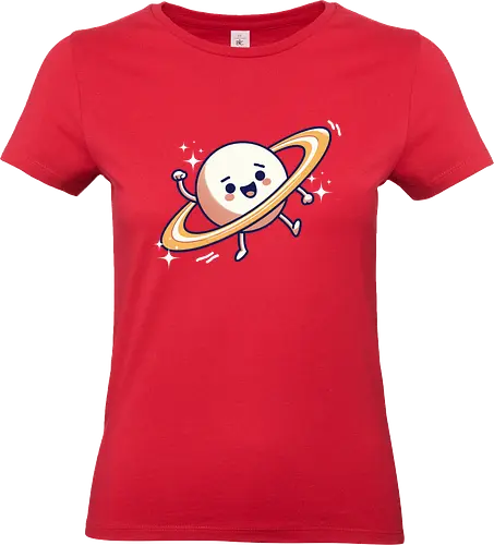 cute cartoon planet - cartoon, planet, rings, stars, cute, happy, smiling, waving, playful - Standard T-Shirt (Frauen)