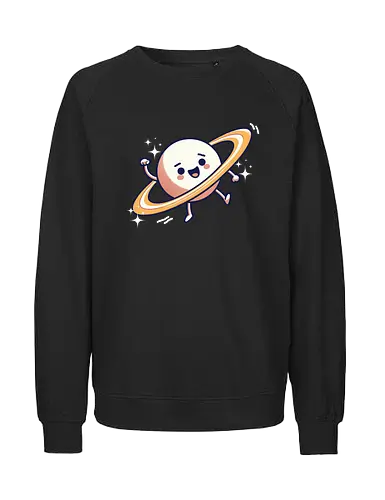 cute cartoon planet - cartoon, planet, rings, stars, cute, happy, smiling, waving, playful - Fairtrade Sweatshirt