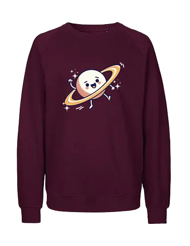cute cartoon planet - cartoon, planet, rings, stars, cute, happy, smiling, waving, playful - Fairtrade Sweatshirt