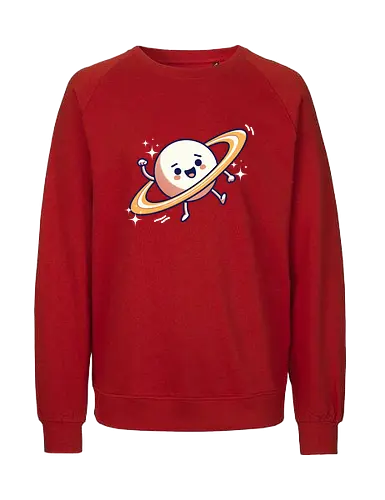 cute cartoon planet - cartoon, planet, rings, stars, cute, happy, smiling, waving, playful - Fairtrade Sweatshirt