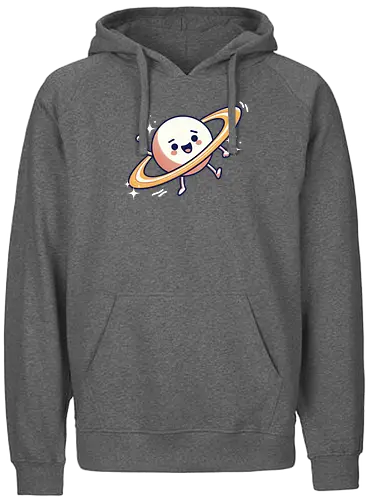 cute cartoon planet - cartoon, planet, rings, stars, cute, happy, smiling, waving, playful - Fairtrade Hoodie