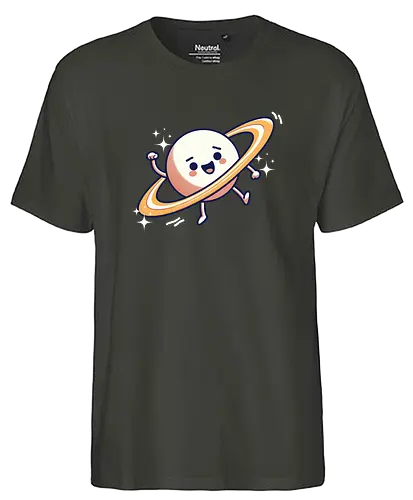 cute cartoon planet - cartoon, planet, rings, stars, cute, happy, smiling, waving, playful - Fairtrade T-Shirt