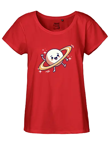 cute cartoon planet - cartoon, planet, rings, stars, cute, happy, smiling, waving, playful - Fairtrade Girl Shirt
