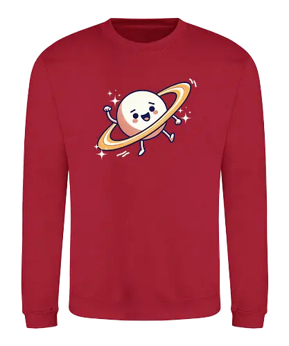 cute cartoon planet - cartoon, planet, rings, stars, cute, happy, smiling, waving, playful - Sweatshirt