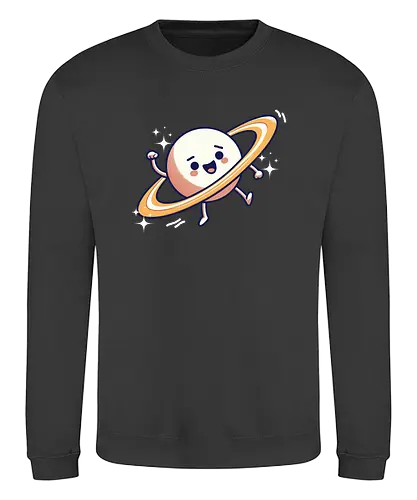 cute cartoon planet - cartoon, planet, rings, stars, cute, happy, smiling, waving, playful - Sweatshirt