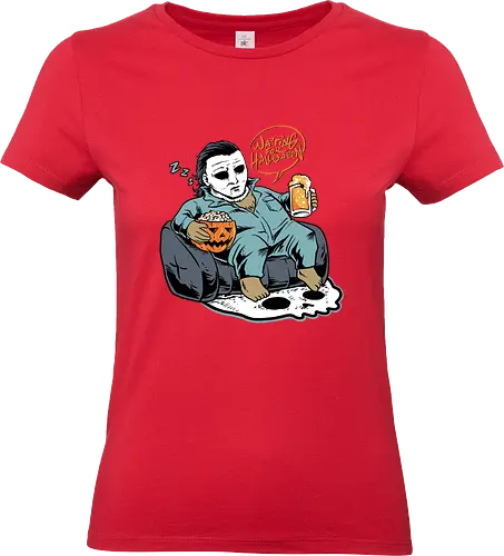 waiting for halloween  - horror, halloween, cool, cute, fun, myers, lazy, beer, cartoon, monster - Standard T-Shirt (Frauen)