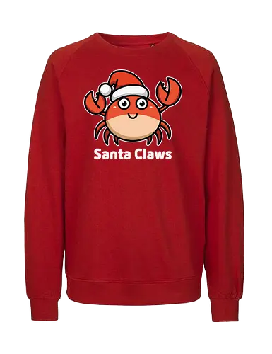 Santa Claws - cartoon, crab, santa hat, festive, holiday, humor, christmas, character, cute, playful, puns - Fairtrade Sweatshirt