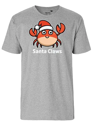 Santa Claws - cartoon, crab, santa hat, festive, holiday, humor, christmas, character, cute, playful, puns - Fairtrade T-Shirt