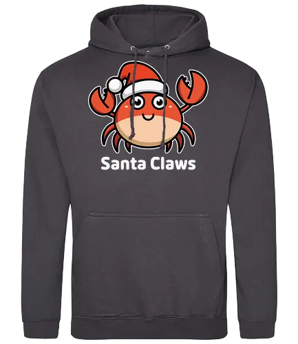 Santa Claws - cartoon, crab, santa hat, festive, holiday, humor, christmas, character, cute, playful, puns - Standard Hoodie
