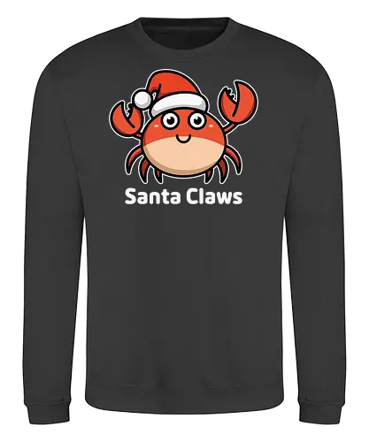 Santa Claws - cartoon, crab, santa hat, festive, holiday, humor, christmas, character, cute, playful, puns - Sweatshirt