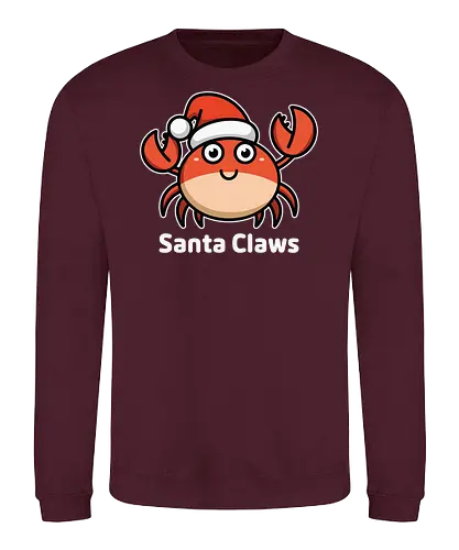 Santa Claws - cartoon, crab, santa hat, festive, holiday, humor, christmas, character, cute, playful, puns - Sweatshirt