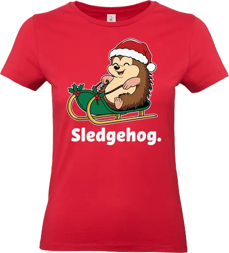 Sledgehog - christmas, hedgehog, sled, winter, holiday, santa hat, holly, humor, festive, cartoon - Standard T-Shirt (Frauen)