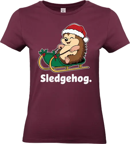 Sledgehog - christmas, hedgehog, sled, winter, holiday, santa hat, holly, humor, festive, cartoon - Standard T-Shirt (Frauen)