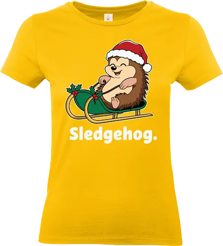 Sledgehog - christmas, hedgehog, sled, winter, holiday, santa hat, holly, humor, festive, cartoon - Standard T-Shirt (Frauen)