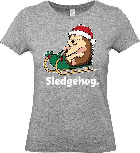Sledgehog - christmas, hedgehog, sled, winter, holiday, santa hat, holly, humor, festive, cartoon - Standard T-Shirt (Frauen)