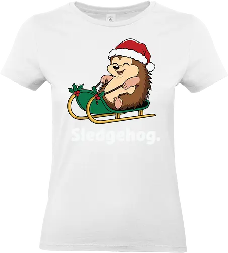 Sledgehog - christmas, hedgehog, sled, winter, holiday, santa hat, holly, humor, festive, cartoon - Standard T-Shirt (Frauen)