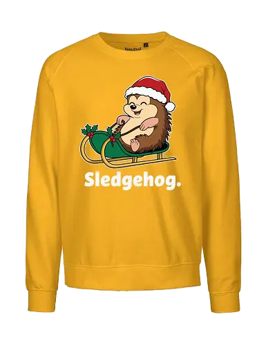 Sledgehog - christmas, hedgehog, sled, winter, holiday, santa hat, holly, humor, festive, cartoon - Fairtrade Sweatshirt