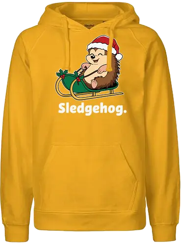 Sledgehog - christmas, hedgehog, sled, winter, holiday, santa hat, holly, humor, festive, cartoon - Fairtrade Hoodie