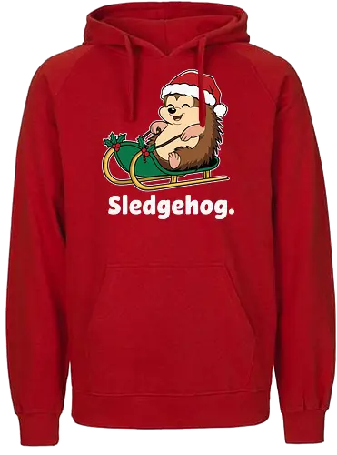 Sledgehog - christmas, hedgehog, sled, winter, holiday, santa hat, holly, humor, festive, cartoon - Fairtrade Hoodie