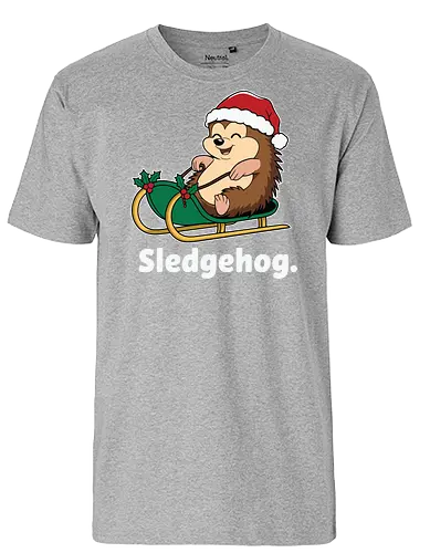 Sledgehog - christmas, hedgehog, sled, winter, holiday, santa hat, holly, humor, festive, cartoon - Fairtrade T-Shirt
