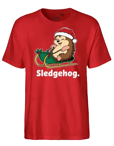 Sledgehog - christmas, hedgehog, sled, winter, holiday, santa hat, holly, humor, festive, cartoon - Fairtrade T-Shirt