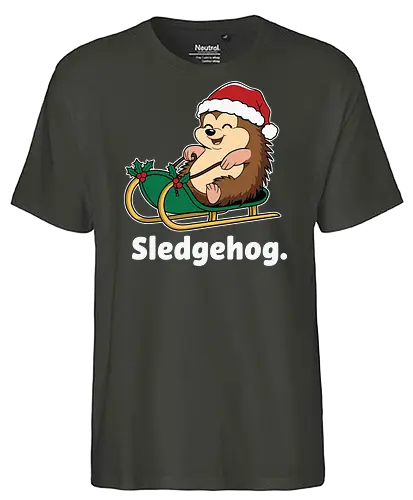 Sledgehog - christmas, hedgehog, sled, winter, holiday, santa hat, holly, humor, festive, cartoon - Fairtrade T-Shirt