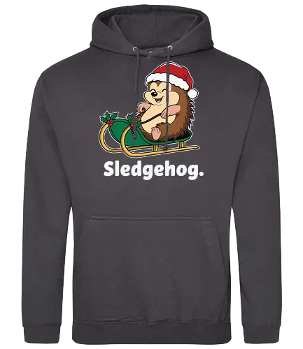 Sledgehog - christmas, hedgehog, sled, winter, holiday, santa hat, holly, humor, festive, cartoon - Standard Hoodie