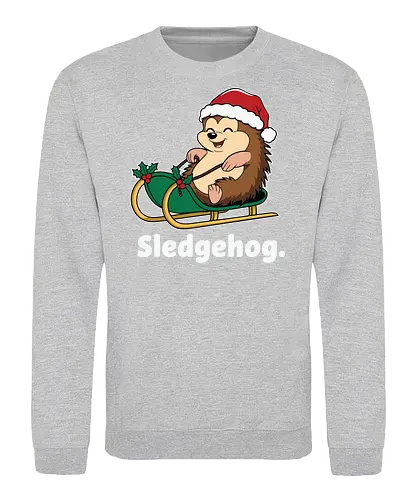 Sledgehog - christmas, hedgehog, sled, winter, holiday, santa hat, holly, humor, festive, cartoon - Sweatshirt