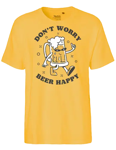 Don't Worry Beer Happy - beer, cartoon, party, drink, drinks, alcohol, funny, happy. - Fairtrade T-Shirt