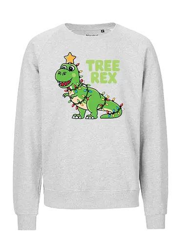 Tree Rex - dinosaur, christmas lights, festive, humor, holiday, star, green, decoration, playful, pun - Fairtrade Sweatshirt