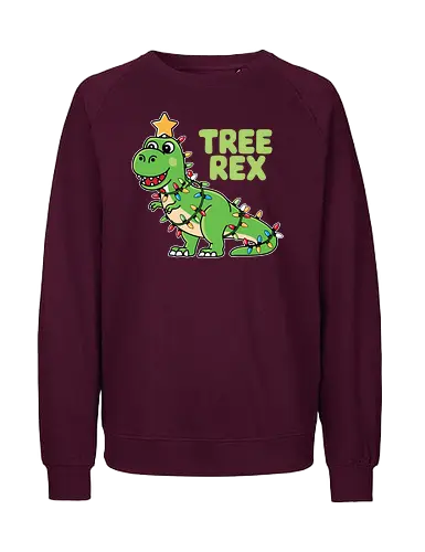 Tree Rex - dinosaur, christmas lights, festive, humor, holiday, star, green, decoration, playful, pun - Fairtrade Sweatshirt
