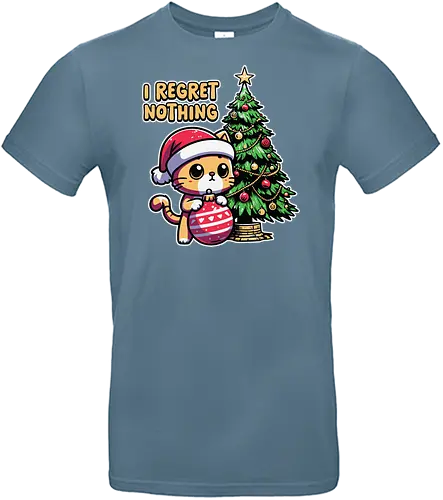 I REGRET NOTHING - cat, santa hat, christmas tree, ornament, festive, humor, cute, holiday, cartoon, decoration - Standard T-Shirt