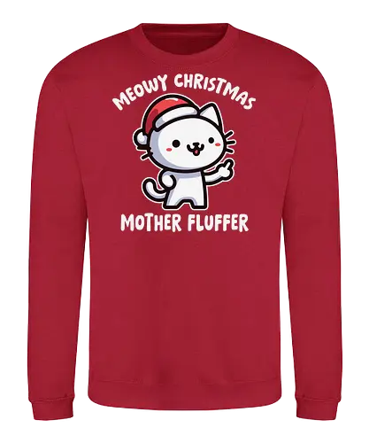 Meowy Christmas Mother Fluffer - cartoon, cat, santa hat, festive, christmas, humor, playful, cute, gray, holiday - Sweatshirt