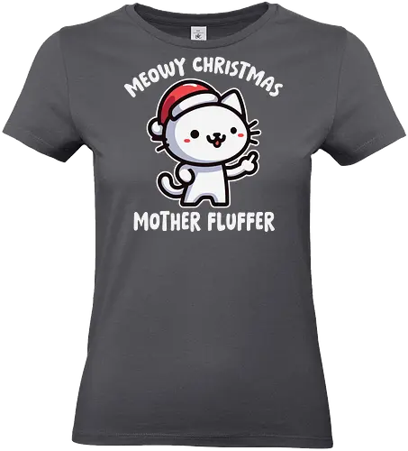 Meowy Christmas Mother Fluffer - cartoon, cat, santa hat, festive, christmas, humor, playful, cute, gray, holiday - Standard T-Shirt (Frauen)